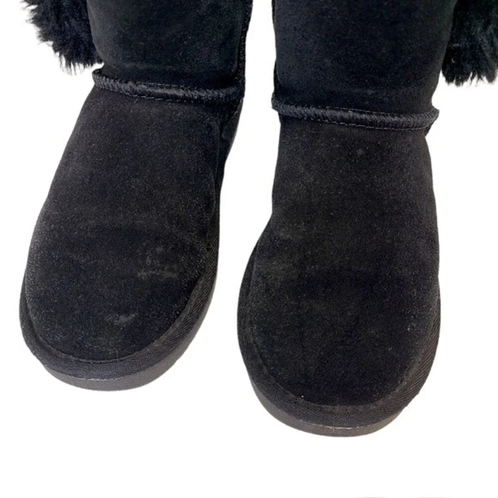 Dream Paris Sheepskin Fur Kids PomPom Black Boots 1Y